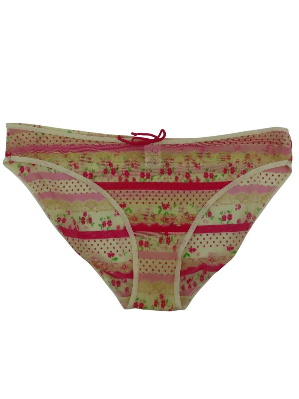 SO Juniors Extra Large XL Panty Floral Flower Pink Yellow Sheer Mesh Bow Accent
